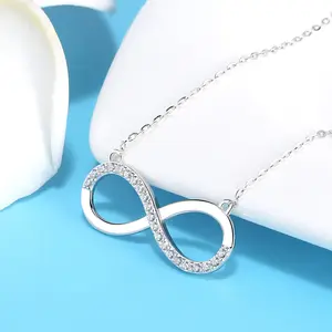 Exquisite Infinity Symbol 925 Sterling Silver Simple Necklace Image With Shiny Zircon