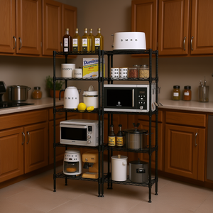 Estantería metálica ajustable de alta resistencia, negra, de 6 niveles, para almacenamiento en la cocina, despensa, organizador para microondas. - Product Image 2