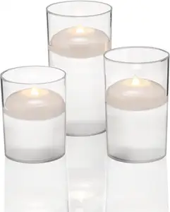 Homemory 3 Pack Plastic Led Floating Candles Plastic Cylinder Vases, 3.15" Dia Opening with 4", 5", 6" Height Vase Candle Holder