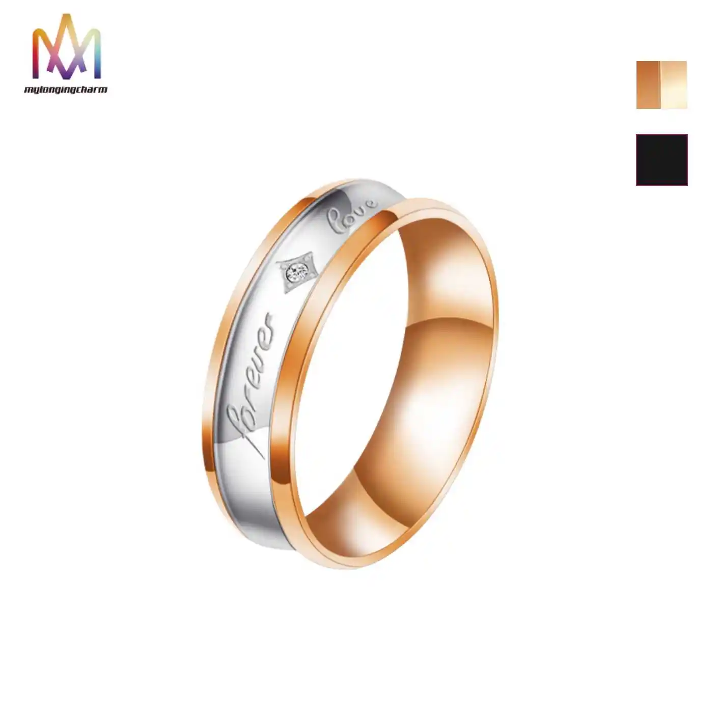 Forever Love Couple Rings Custom Romantic Gorgeous Two Color Stainless Steel Lovers Wedding Rings Set Couple Engagement