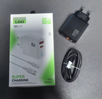 Chargeur rapide pour téléphone portable 65W avec prise EU, type C PD USB, câble USB-C, adaptateur secteur USB-C à charge rapide 65W