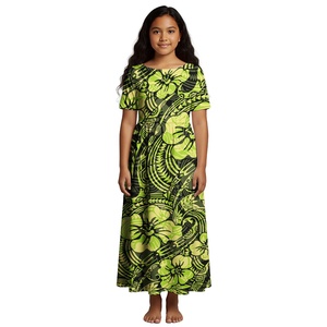 Vestido Infantil con Diseño Floral Hawaiano Estampado Personalizado, Vestido de <span class=keywords><strong>Fiesta</strong></span> de Manga Corta para Niñas, Venta al Por Mayor OEM - Product Image 1
