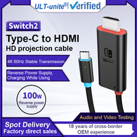 Câble adaptateur USB-C vers HDMI ULT-unite 2m 4K 60Hz avec port de charge PD100W, blindage combiné, portable pour ordinateur et téléviseur 2m