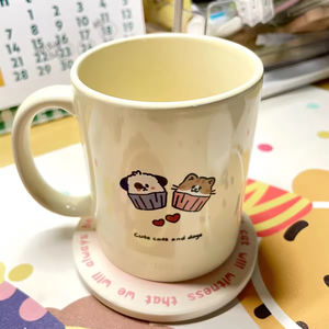 Taza de Agua de Cerámica con Tapa, Diseño Degradado Naranja, con Gatito y Cachorro Súper Lindos, Hecha a Mano, Duradera, 10 Piezas, Regalo de Cumpleaños de Alto Valor para Niñas - Product Image 4