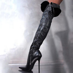 New Arrivals Smooth Upper Solid Side Zip Big Size 47 Women Thigh High <b>Boots</b> Thin Heel Pointed Toe Sexy Long Booties for Ladies - Product Image 3