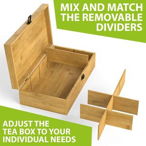 Bamboo Tea Storage Box With Lid Multi Compartment <b>Desktop</b> Organizer For Tea Bags Coffee Pods - Product Image 5