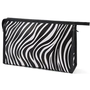 Fashion Black White Zebra Clear Zipper Pattern Cosmetic Storage Bag Travel Compartment Large Capacity Ladies Cosmetic Bag