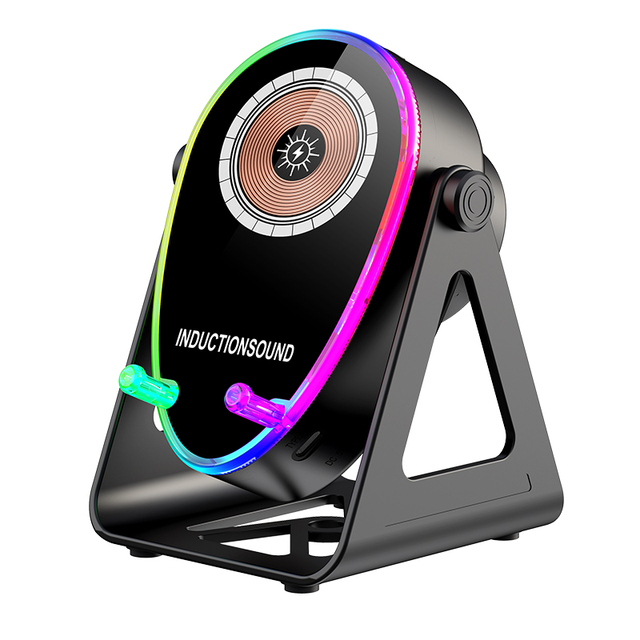Phone Stand with Inductive Wireless Charging for V5.3 RGB LED Lighting Stereo Speakers for Outdoor Use