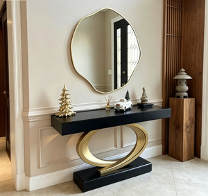 Irregular Wall Mirror Gold Frame Console Mirror Modern Decorative Vanity Mirror for Living Room Entryway Bedroom - Product Image 2