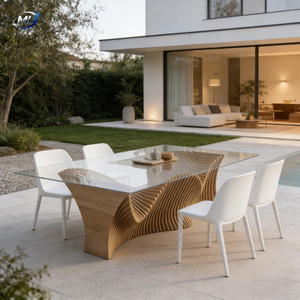 Ensemble de table à manger de luxe moderne pour 10 personnes, plateau en verre rectangulaire, base en bois massif, écologique, durable, bureau, hôtel, maison, salon - Product Image 3