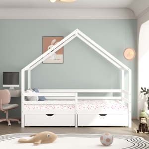 Cadre de <span class=keywords><strong>lit</strong></span> pour enfants en bois massif avec tiroirs de rangement <span class=keywords><strong>Lit</strong></span> en forme de maison pour enfants Lits et berceaux pour bébés - Product Image 1