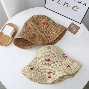 Commercio all'ingrosso giappone corea Crochet Beach cappello di paglia donna estate parasole cappello da pescatore cappello da pescatore traspirante