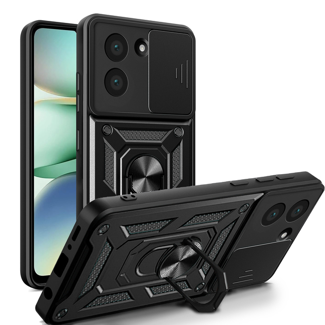 Armor Shockproof PC Phone Case for Xiaomi Redmi A5/A3/A1/15 Ultra/14/13/12 Ring Stand & Slide Camera Privacy Cover