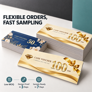 Carte-cadeau personnalisée en feuille d'or 100 CNY, coupon <span class=keywords><strong>de</strong></span> réduction <span class=keywords><strong>de</strong></span> luxe au design beige avec logo personnalisé gratuit et conditions d'utilisation - Product Image 2