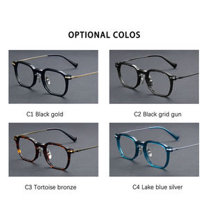 Lunettes de vue OTW6024 en acétate de titane pour hommes et femmes, monture complète classique bleue/dorée, légères, pour visages en forme de losange - Product Image 5