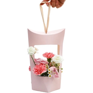 Bolsas de papel kraft de flores rosas con asa ramo impermeable floristería embalaje regalos de fiesta de San Valentín cajas vacías - Product Image 4