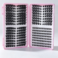 36 rangées de cils en cluster DIY, longueurs mixtes naturelles, fibres synthétiques, faux cils faits à la main dans un étui rose
