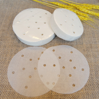 Papier de cuisson pour dim sum perforé rond antiadhésif double face avec logo personnalisé, revêtement en silicone de qualité alimentaire pour l'emballage