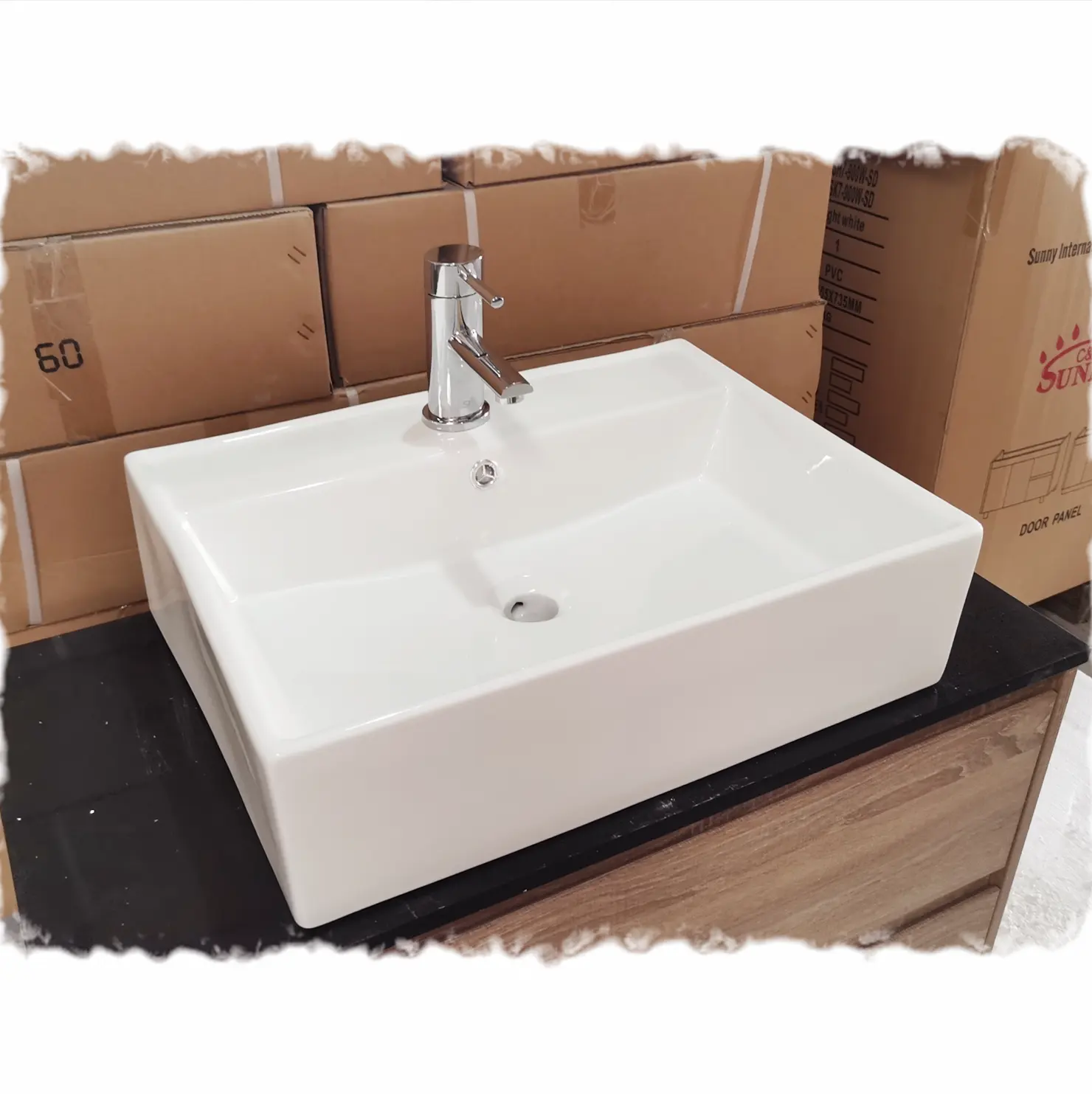 Moderne Hoogglans Witte Vierkante Badkamer Keramische Wastafel Hotel Gebruik Douche Sink