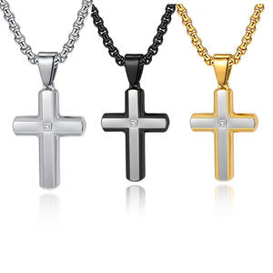 Abbigliamento semplice da uomo ciondolo in acciaio inox con sabbia intarsiato diamante placcato in oro rodio con ciondolo a maglia collana a catena - Product Image 6