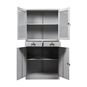 Armoire <span class=keywords><strong>de</strong></span> <span class=keywords><strong>rangement</strong></span> <span class=keywords><strong>de</strong></span> bureau moderne en acier avec portes en verre et 2 tiroirs centraux, meubles <span class=keywords><strong>de</strong></span> classement en métal robuste - Product Image 2
