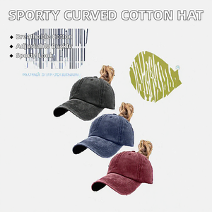 Casquette de baseball vintage délavée et usée avec trou pour queue de cheval, en denim noir bleu délavé, réglable, style décontracté et mode pour l'extérieur, vente en gros - Product Image 2