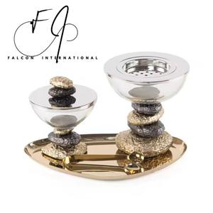 Quemador de Incienso de Metal Fundido con Estilo Dubái, con Tazón para Dulces y Bandeja, Juego de Quemador de Incienso de Metal Estilo Árabe Dorado - Product Image 6