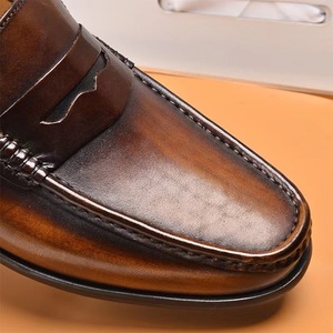 Mocassins pour hommes en cuir véritable à bout rond, respirants, avec semelle extérieure en caoutchouc et semelle intermédiaire en EVA, solides, toutes saisons, chaussures décontractées et habillées - Product Image 2