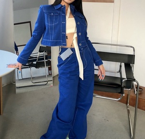 Roupa das mulheres Terno Jaqueta Jeans Duas Peças Conjunto Personalizado Mulheres Terno de Brim Das Senhoras Calças de Brim Calças - Product Image 6