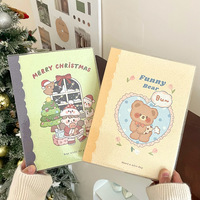 Carnet Kawaii A5 à couverture rigide, classeur 6 anneaux pour cartes postales, autocollants, organisateur, journal, agenda, cadeau de Noël Ours Lapin