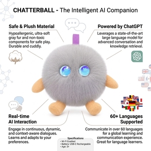Cuteyeah, Compañero Emocional Inteligente con Pompón Gris Carbón, Habla en Varios Idiomas, Aprendizaje Temprano, Peluche Eléctrico, Carga Rápida USB-C - Product Image 5