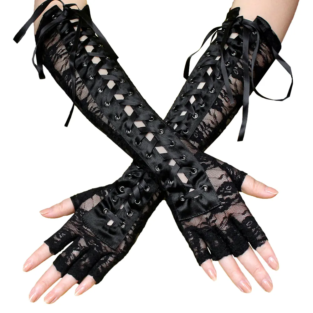 Guantes largos de estilo gótico para mujer, Manoplas sin dedos de color negro, Punk, Hip hop, Jazz, Disco, ropa para discoteca, baile, Cosplay, disfraces de fiesta, moda, 1 par