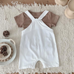Conjunto de ropa de bebé cómoda de verano de 0 a 18 <span class=keywords><strong>meses</strong></span>, bonita camiseta de Color sólido, mono con estampado de oso de peluche, correa para el hombro, artículo caliente - Product Image 6