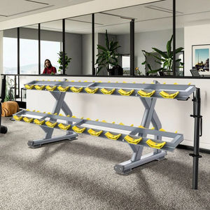 Support <span class=keywords><strong>de</strong></span> rangement pour haltères à 2 niveaux FF49, populaire pour les clubs <span class=keywords><strong>de</strong></span> sport et les salles <span class=keywords><strong>de</strong></span> sport, avec plateaux jaunes et noirs - Product Image 3