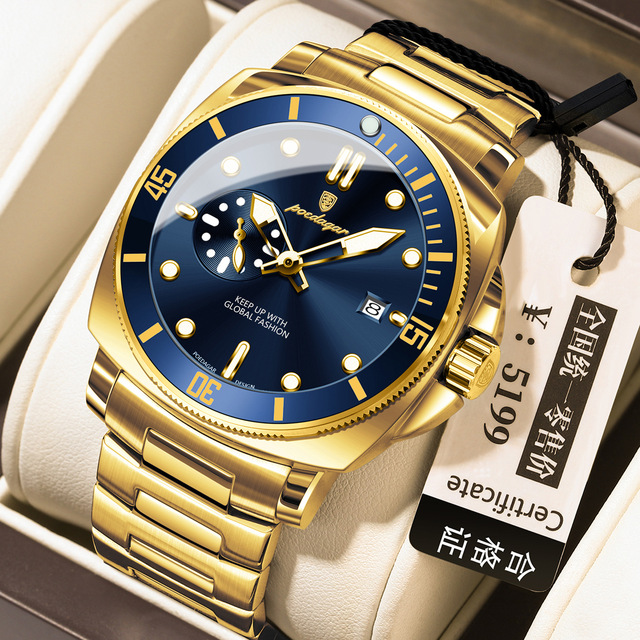 Gold Water Resistant Date Stainless Steel Band Relojes Fashion Classic Calendar Male Quartz Watches Luminous Hands Watch for Men