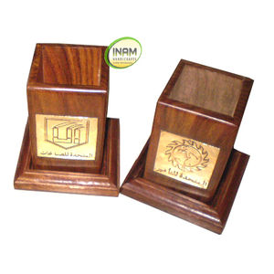 Beautiful Handmade Designer Wooden <b>Pen</b> Stand with Brass Inlay Work <b>Novelty</b> Gift From INAM HANDICRAFTS - Product Image 1