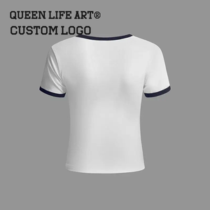 2025 Tùy Chỉnh Mỏng Crop Tops T Áo Sơ Mi Phụ Nữ Jersey 6XL Cotton Bé TEE Nước Cờ In Màu Đen Y2K Cắt Tee Denim Batik Vải - Product Image 2