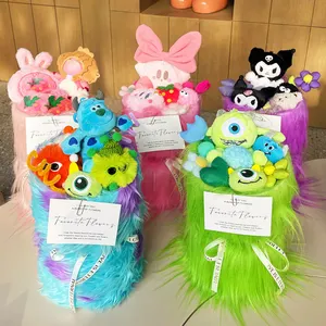 Dekorasi Festival ulang tahun hadiah Valentine boneka binatang mainan Kuromi Kirby Alien boneka bunga buket mewah Set kustom suka diemong