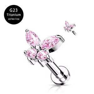 Pendientes de Titanio ASTM F136 G23 con Diseño de Mariposa y Circonita Cúbica, Estilo Labret, Parte Trasera Plana, para Mujer, Nueva Tendencia 2026 - Product Image 6
