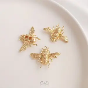 14k Gold Plated Strong Color Retention Cute Little Bee Pendants For Handmade Diy Jewelry Making