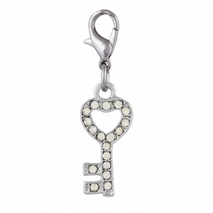 Ciondolo a forma di chiave in cristallo con strass, tono argento, per la creazione di gioielli - Product Image 2