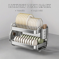 Étagère à vaisselle multifonctionnelle de luxe à double niveau, non pliable, mobile, en acier au carbone résistant à la rouille, pour la cuisine
