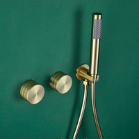Promotion : Système de douche encastré doré brossé avec pommeau de douche pluie 8-12 pouces et douchette à main, mitigeur double poignée pour salle de bain