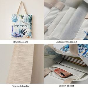 Custom Blank <b>Canvas</b> <b>Tote</b> Bag Print Shopping Shoulder Bag with Zipper - Product Image 2