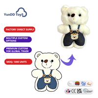 En gros, Porte-clés pendentif en peluche ours en fourrure mignon, style dessin animé, avec salopette, jouet animal en peluche pour cadeau