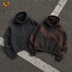 เสื้อฮู้ดดี้ซิปแบบโอเวอร์ไซส์ ผ้าฝ้าย 100% สกรีนโลโก้ตามสั่ง ทรงวินเทจ ล้างสีแบบแอซิดวอช สำหรับผู้ชาย - Product Image 3