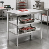 Tables en acier inoxydable robustes pour la transformation alimentaire, table de travail à 3 niveaux avec double étagère inférieure pour l'industrie agroalimentaire