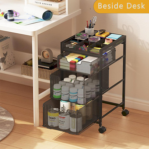 <b>Roller</b> File Cart Mesh <b>Drawer</b> Cabinet Organizer 4 Layers Black Storage Shelf Office Desk Organizer Mobile Cart - Product Image 2