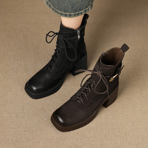 Zapato Artesanal de Una Sola Pieza con Hebilla Grande, Estilo Retro, Tacón Redondo, Cuero Genuino, Impermeable, Duradero, Suela Blanda Antideslizante - Product Image 6