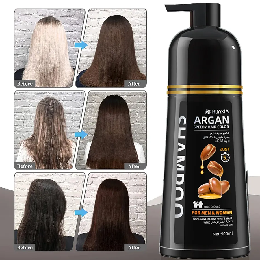 HuaXia No Burn Feeling Professional Use Natural Herbal Black Hair Coloring Shampoo For Gray Hair